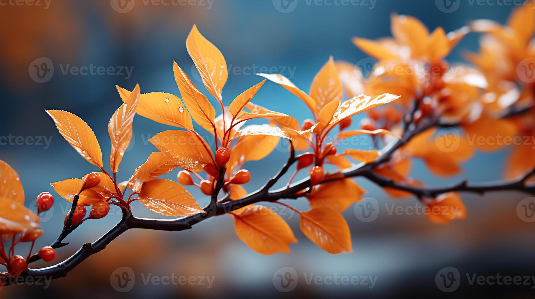 Tree branch in vibrant autumn. Generative AI photo