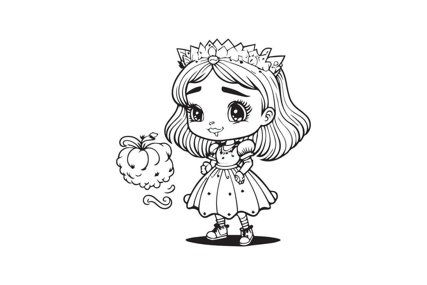 Cute little princess Vector. Coloring page for kids. vector