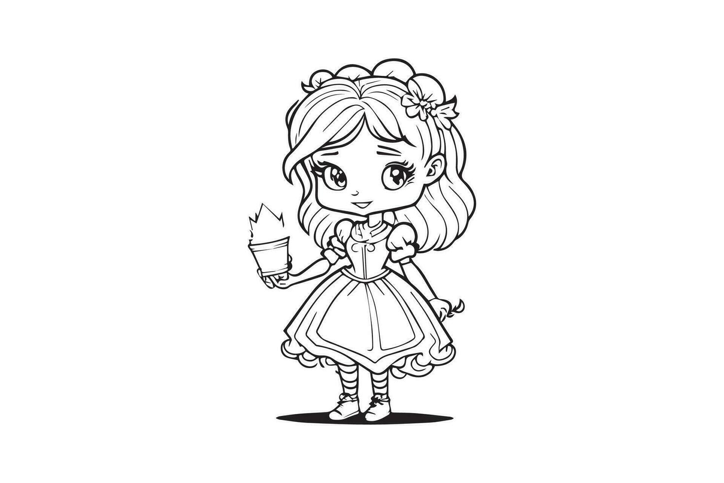 Cute little princess Vector. Coloring page for kids. vector