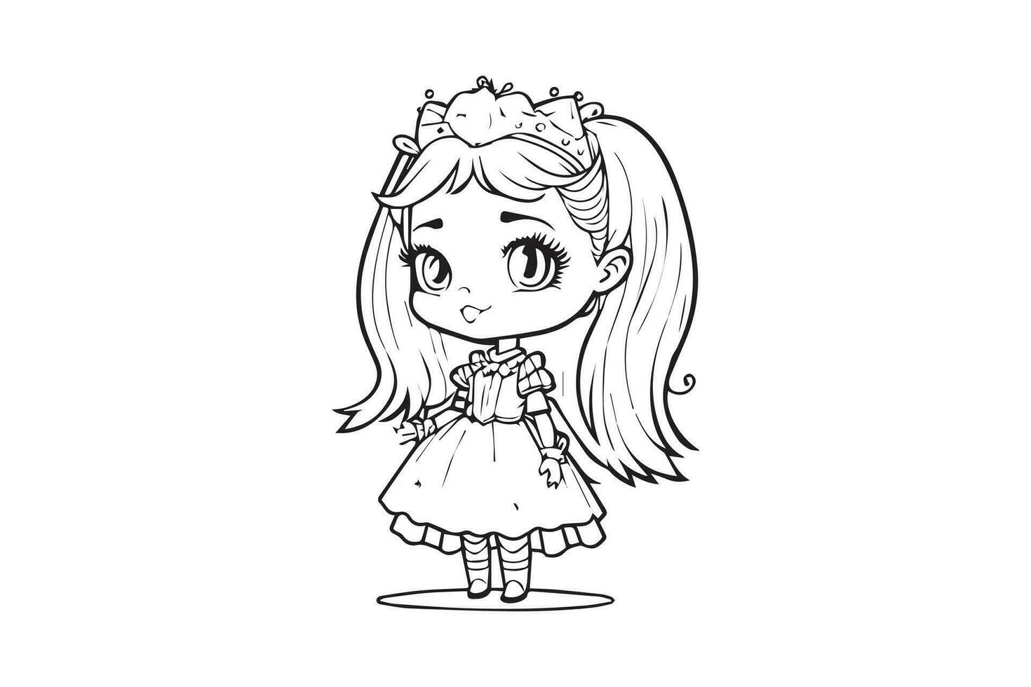 Cute little princess Vector. Coloring page for kids. vector