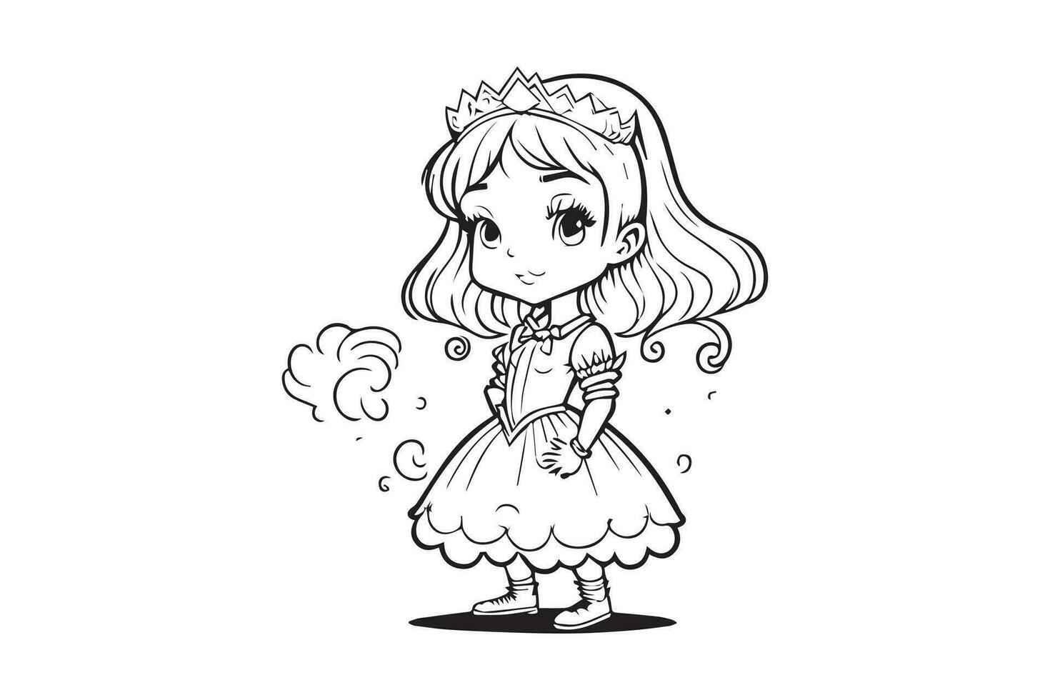 Cute little princess Vector. Coloring page for kids. vector
