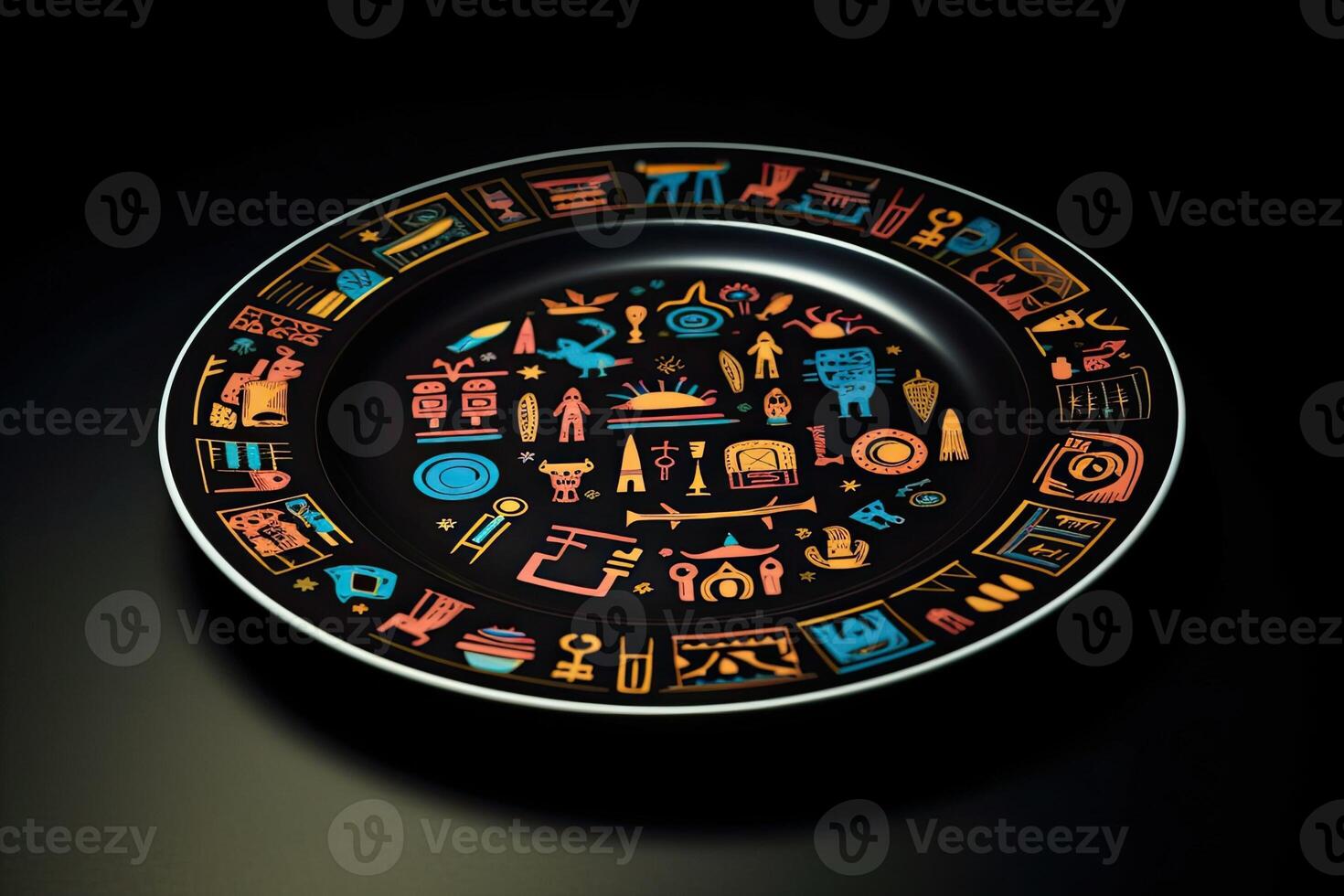 marvelous toltecs symbols on a plate, illustration, photo