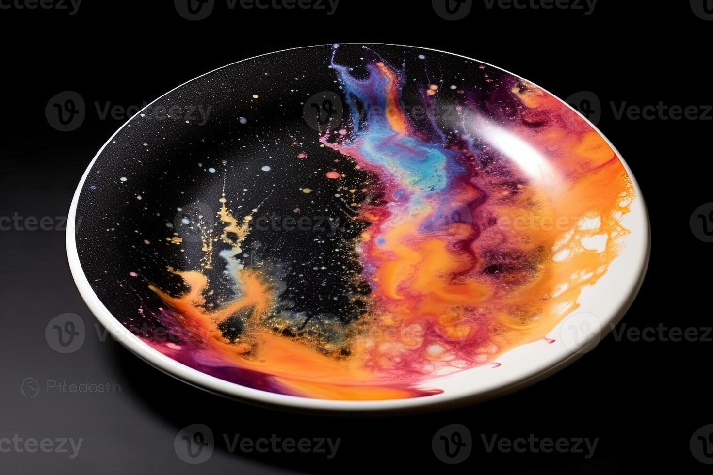 marvelous illustration of universe on a black plate, photo