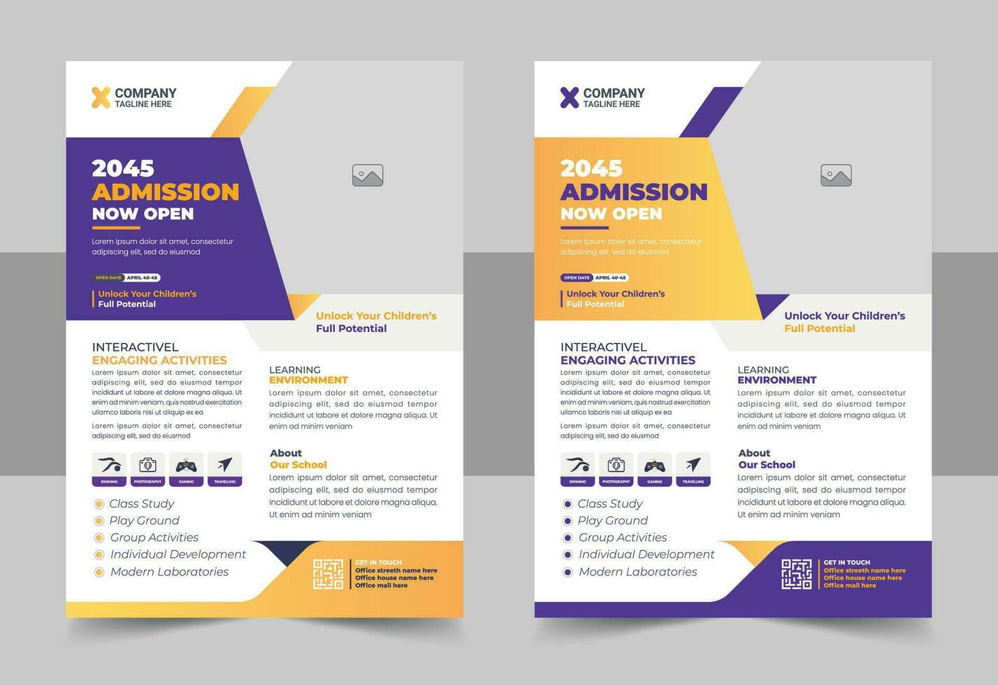 Modern Kids back to school education admission flyer poster layout template, book cover, leaflet, poster, brochure template vector