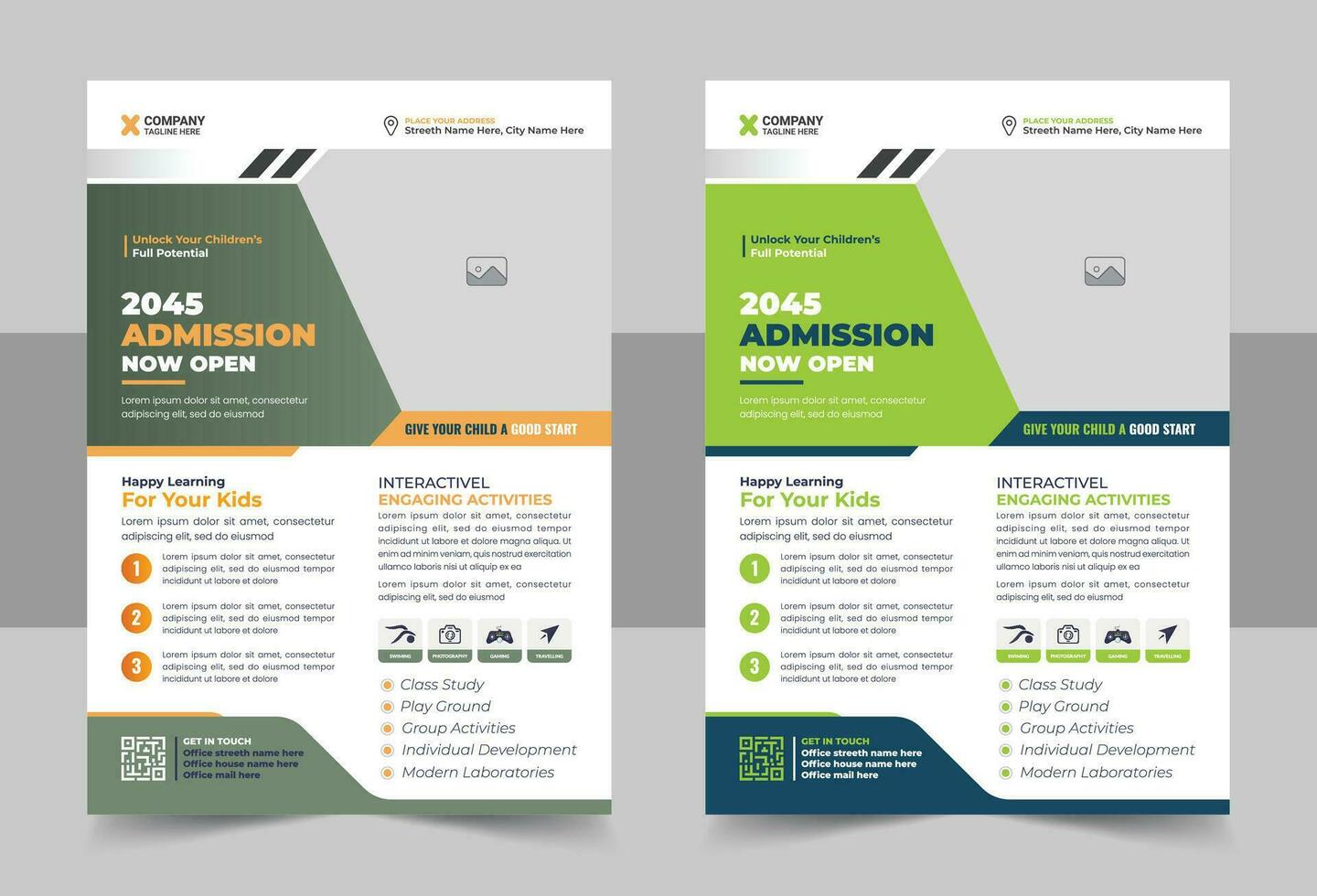 Kids back to school education admission flyer poster layout template, book cover, leaflet, poster, brochure template vector
