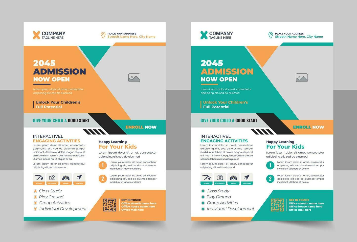 Modern Kids back to school education admission flyer poster layout template, book cover, leaflet, poster, brochure template vector