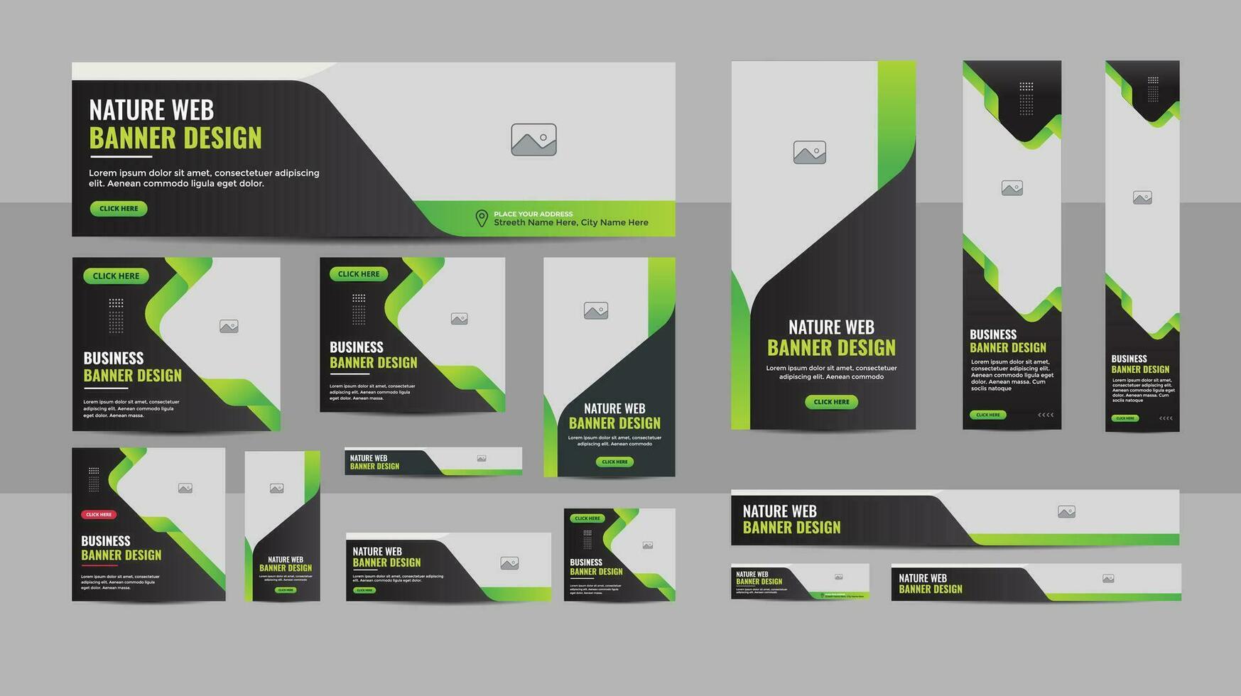 Modern nature web banner design web template Set, Horizontal header web banner. Modern Gradient green cover header background for website design, Social Media Cover ads banner, flyer, invitation card vector