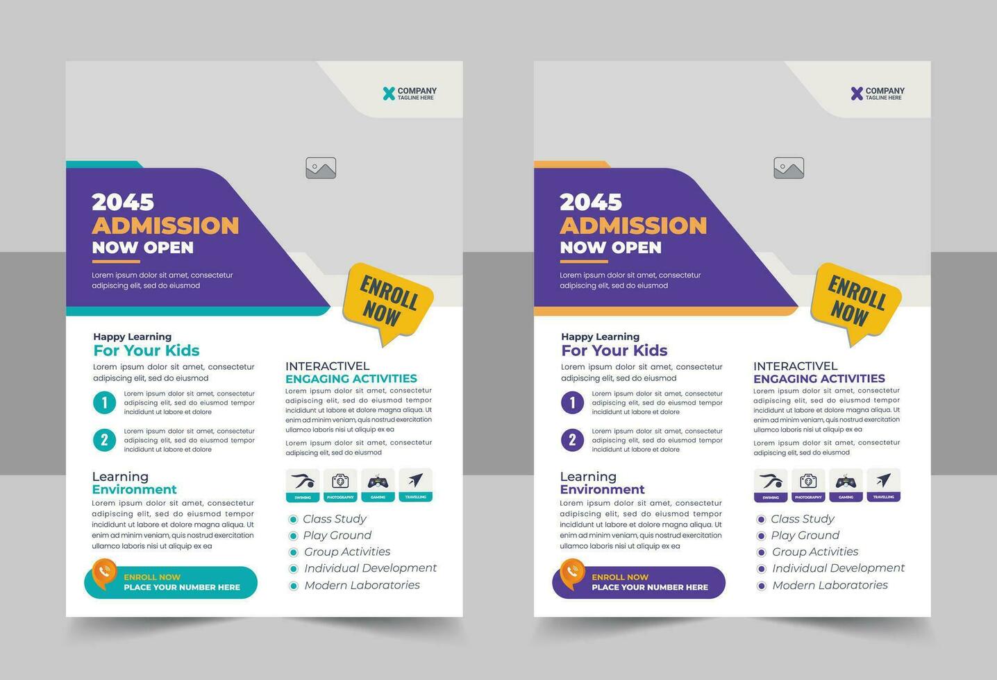 Kids back to school education admission flyer poster layout template, book cover, leaflet, poster, brochure template vector