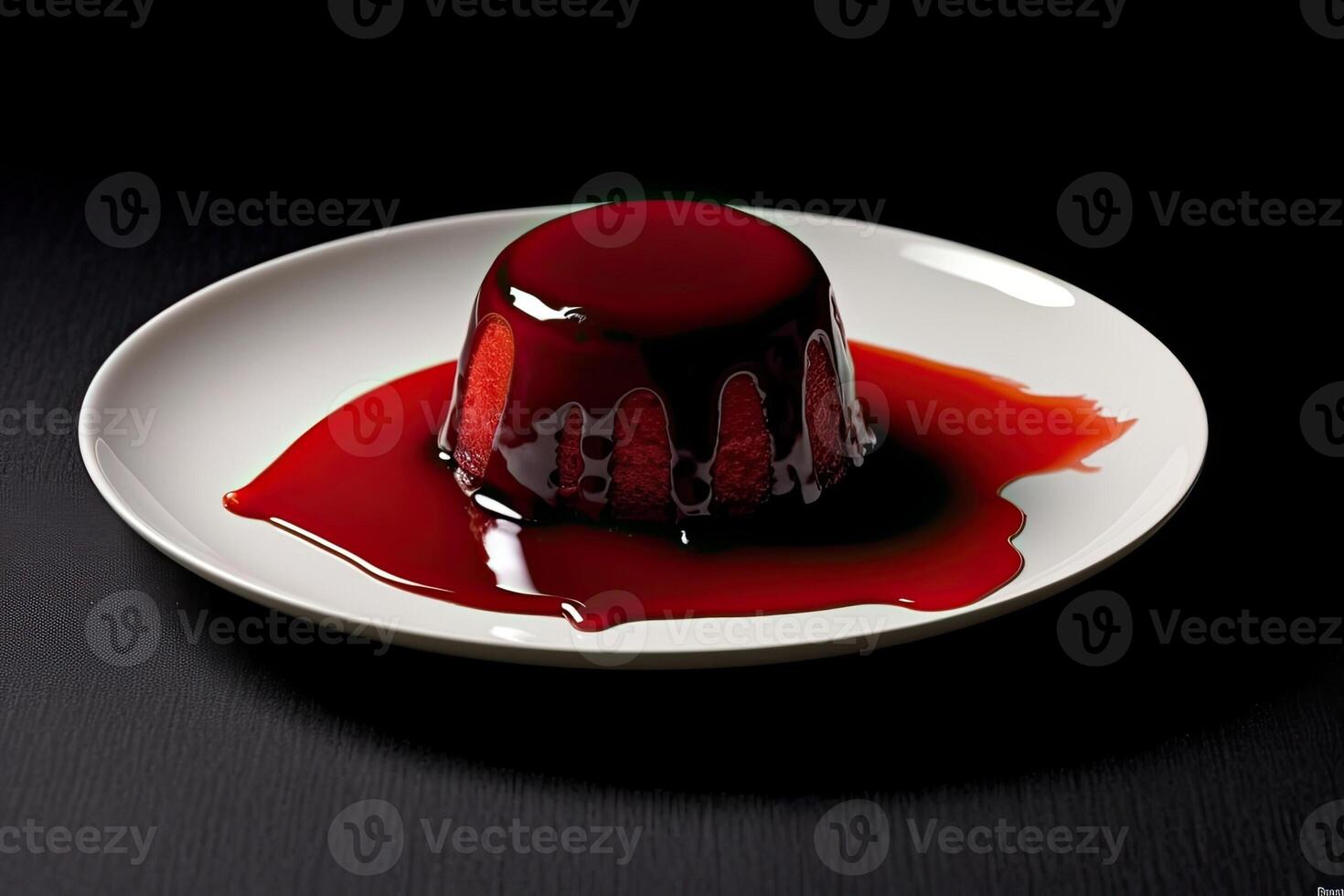 red pudding on a plate, black background, illustration, photo