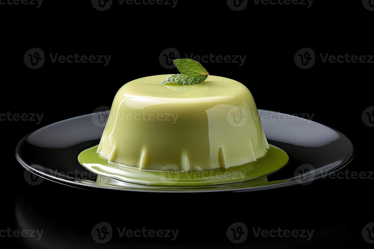 tasty lime pudding on a plate, black background, illustration, photo