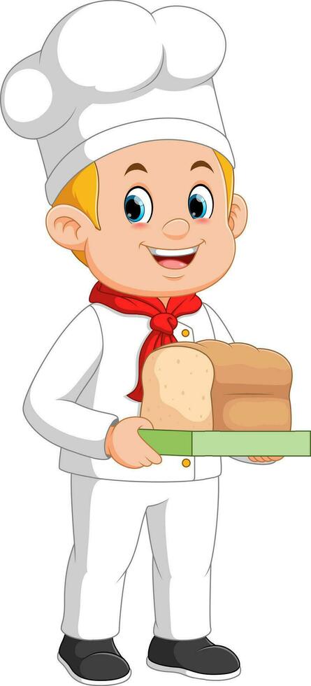 Cartoon chef holding a loaf of bread vector