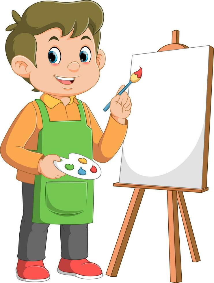 Cartoon boy painting on white background vector