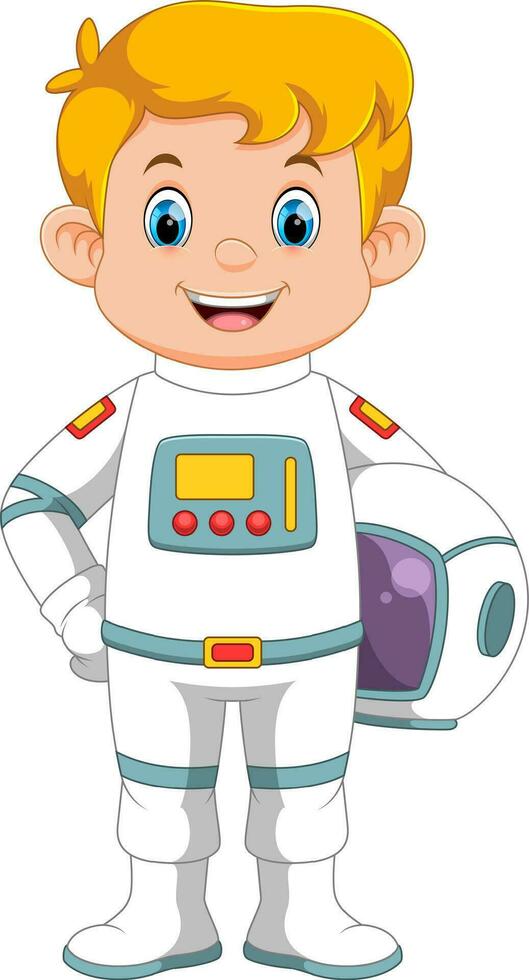 Cartoon astronaut standing on white background vector