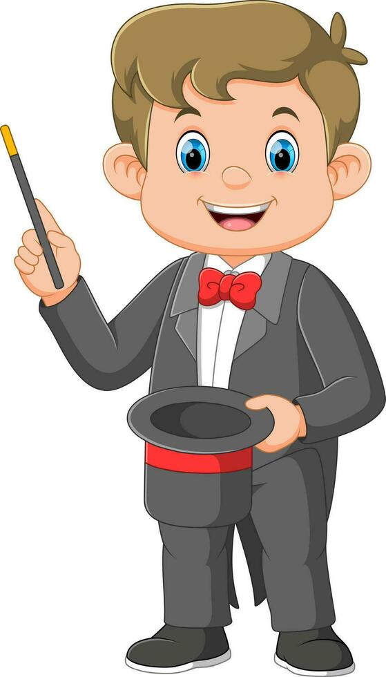 Cartoon magician holding magic wand vector