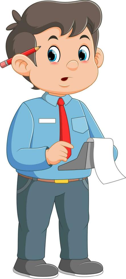Young cheerful cashier making payment vector