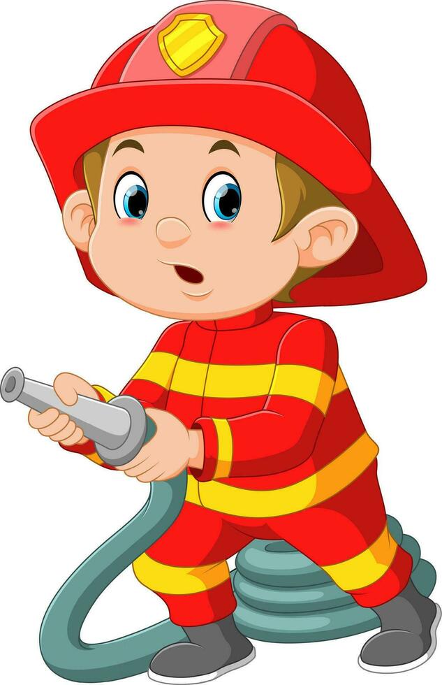 Cartoon firefighter holding a fire hose vector