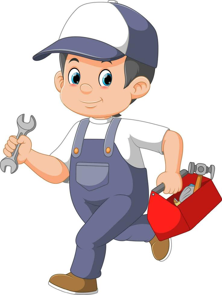 Repairman with the tools is running. Technical service vector