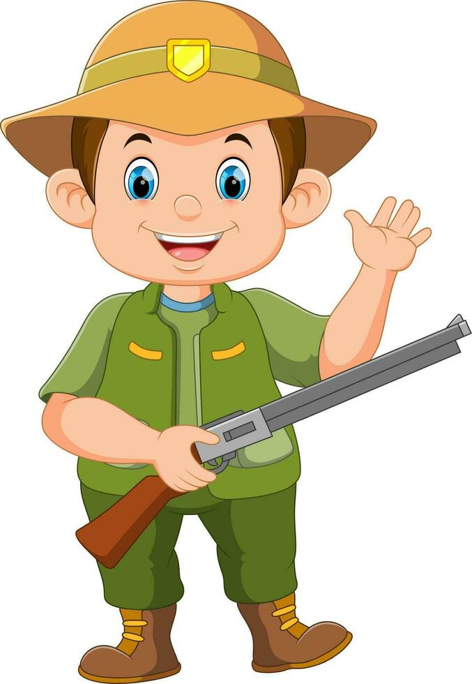 Cartoon hunter with shotgun on white background vector