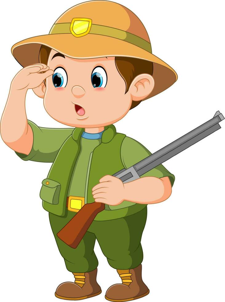 hunter with gun standing and looking vector