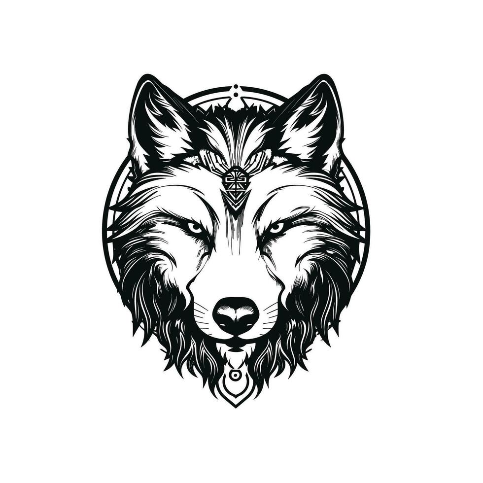 negro lobo cara tatuaje diseño vector