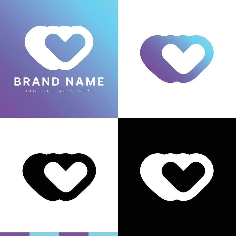 Simple Minimal Heart Shape Purple Vector Logo. Usable for Business and Branding Logos. Flat Vector Logo Design Template Element.