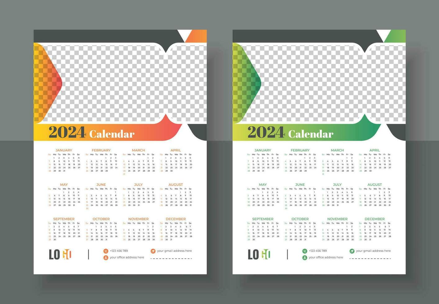 Modern wall calendar design 2024. Print Ready One Page wall calendar template design for 2024. Minimalist style calendar. Week starts on Sunday vector