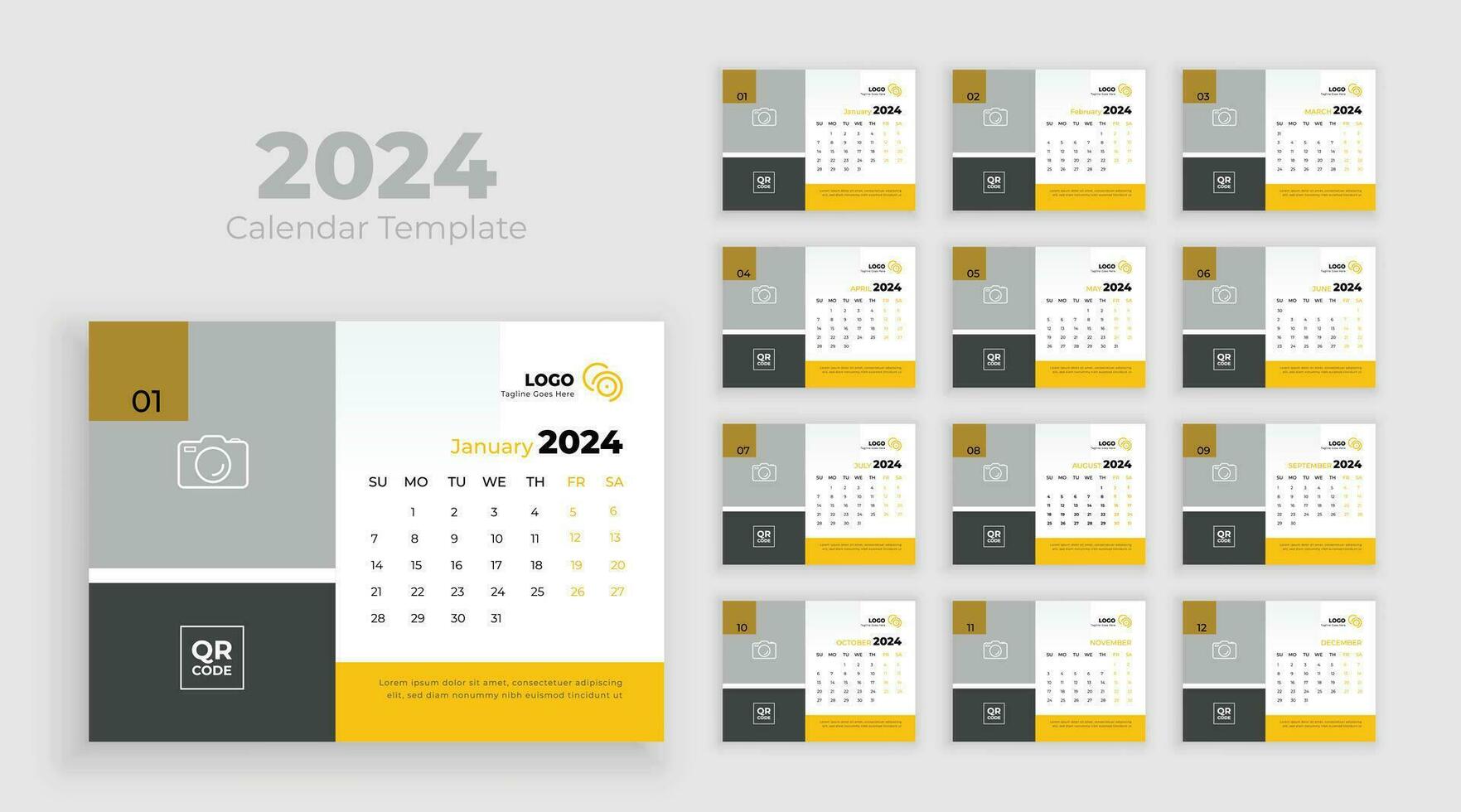 Calendar template for 2024 year. Minimalist desk calendar 2024 template, planner, Business template vector. Week start on Sunday vector