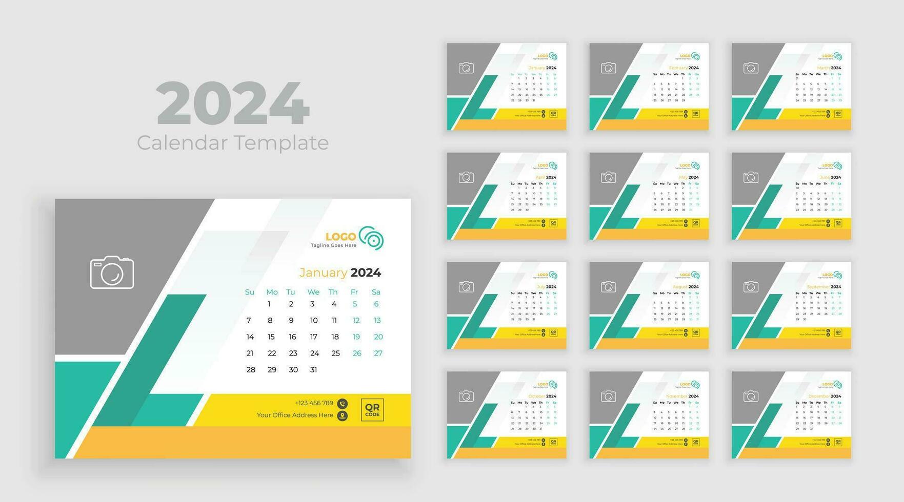 Desk Calendar Template 2024. Week start on Sunday vector