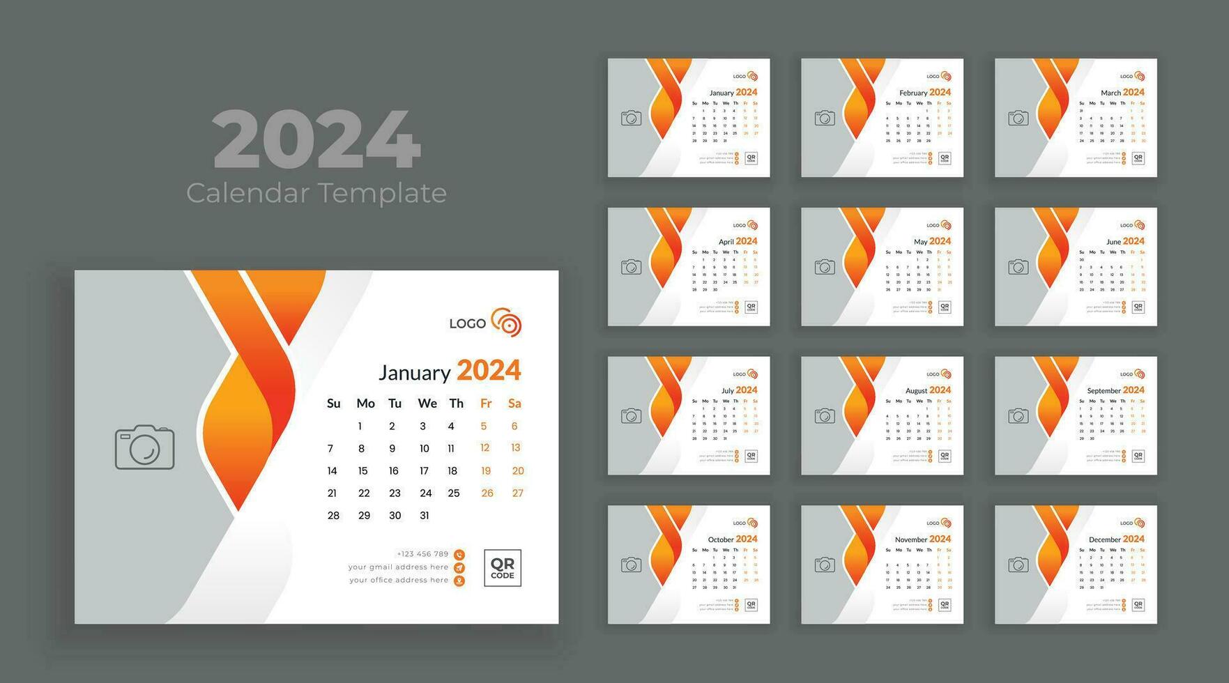 Calendar template for 2024 year. Calendar 2024 planner corporate template design set. Week starts on Sunday vector