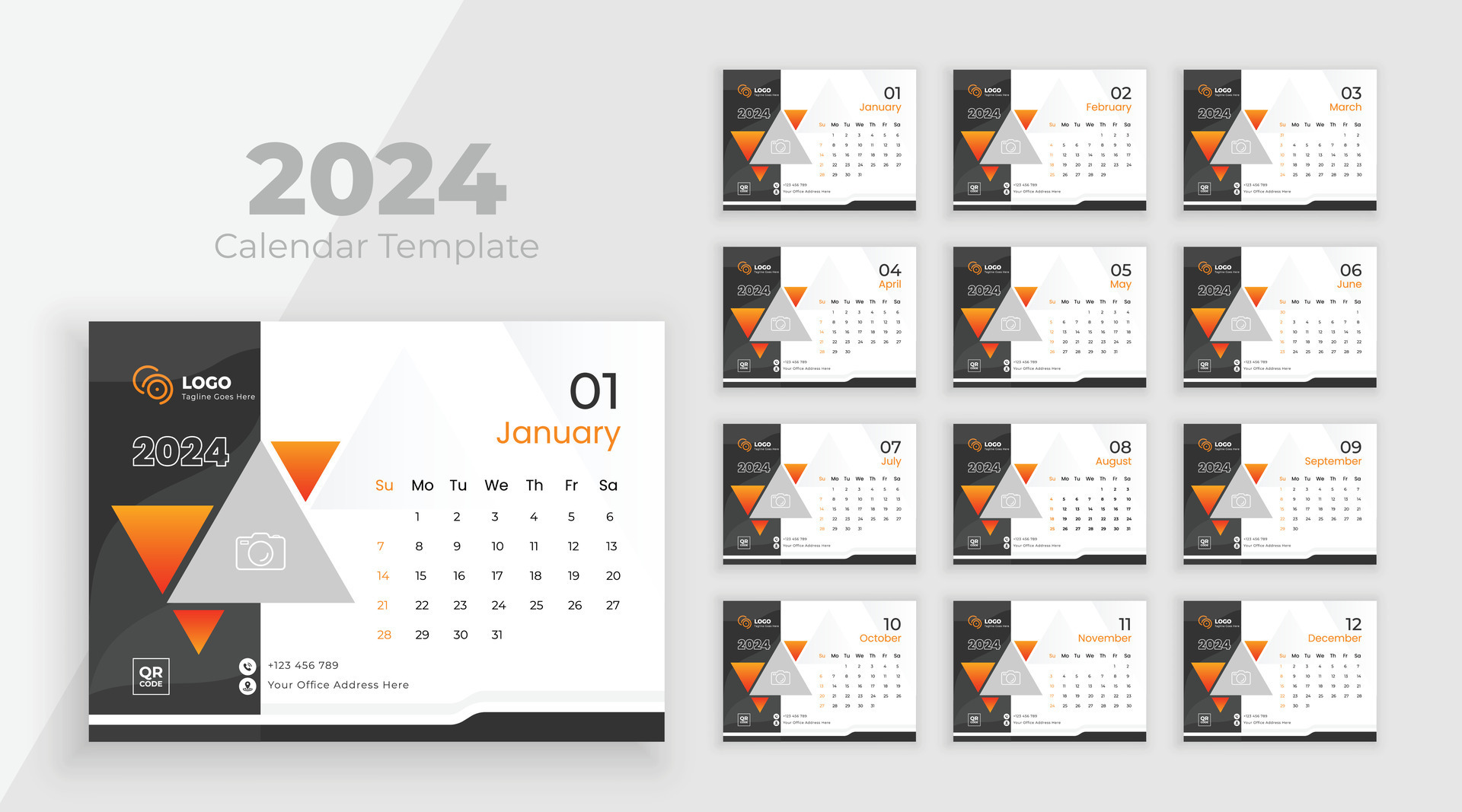 Desk calendar template 2024. Minimalist desk calendar 2024 template