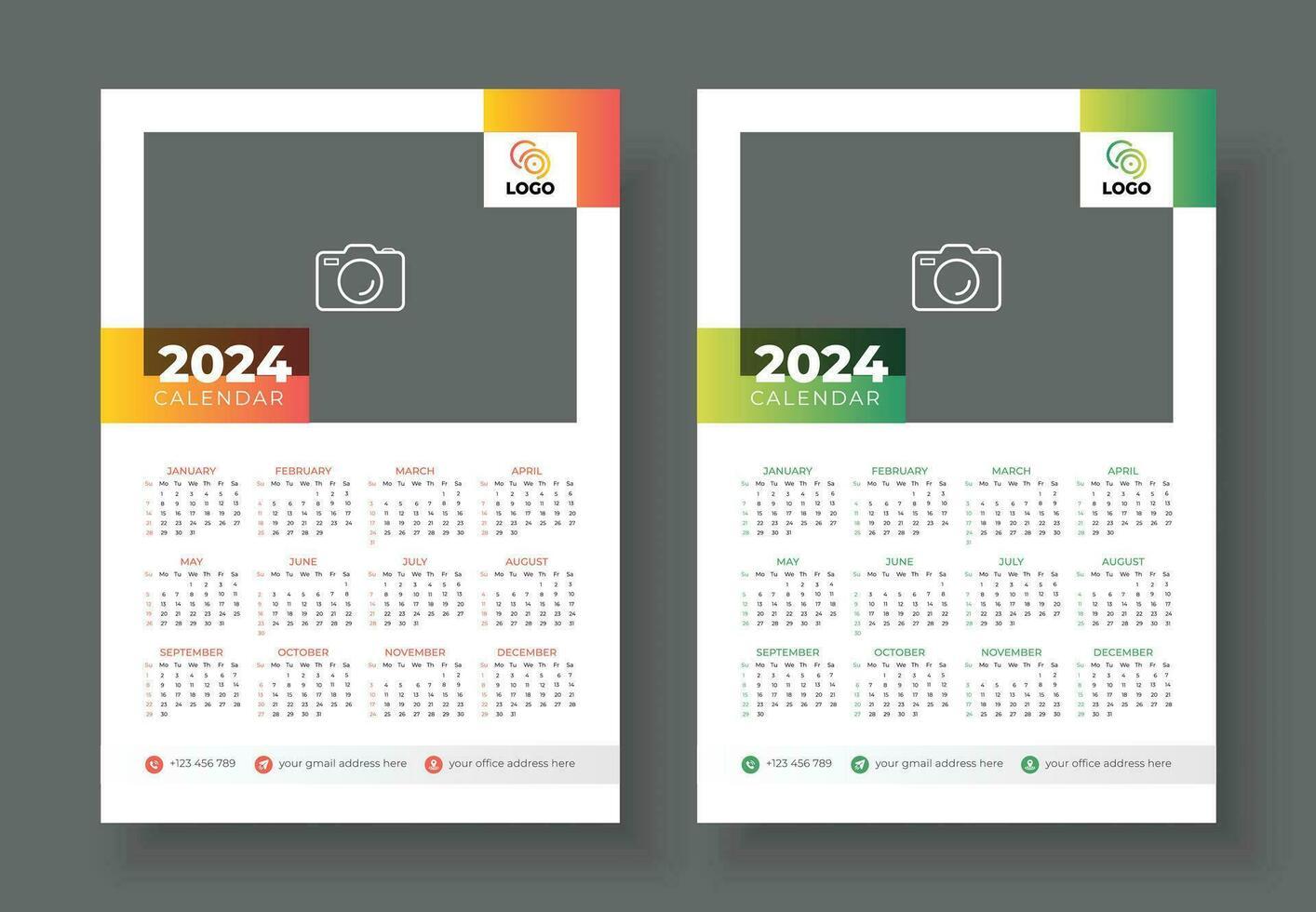 Calendar 2024 template planner vector wall minimalist style 1 to 12 month one page. Week starts on Sunday calendar design 2024