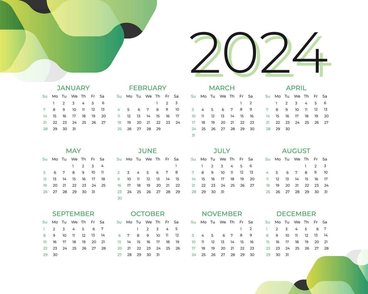 2024 new year calendar template in modern style. Minimalist style calendar. Week starts on Sunday vector