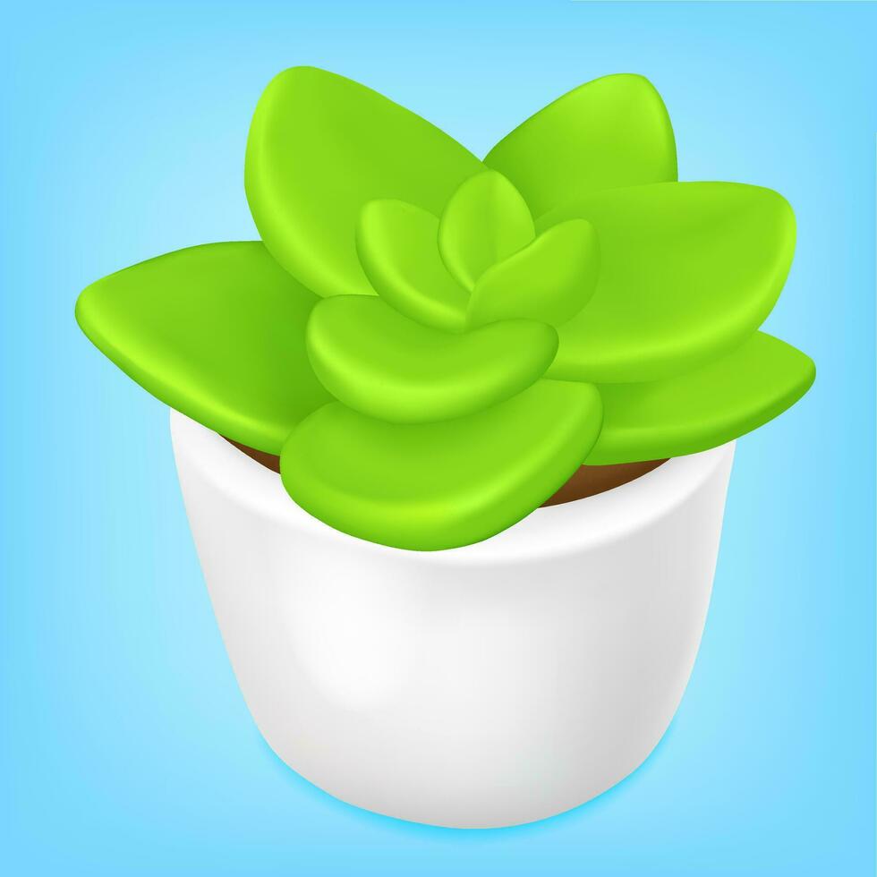 icon 3d plant succulents in white flowerpot vector