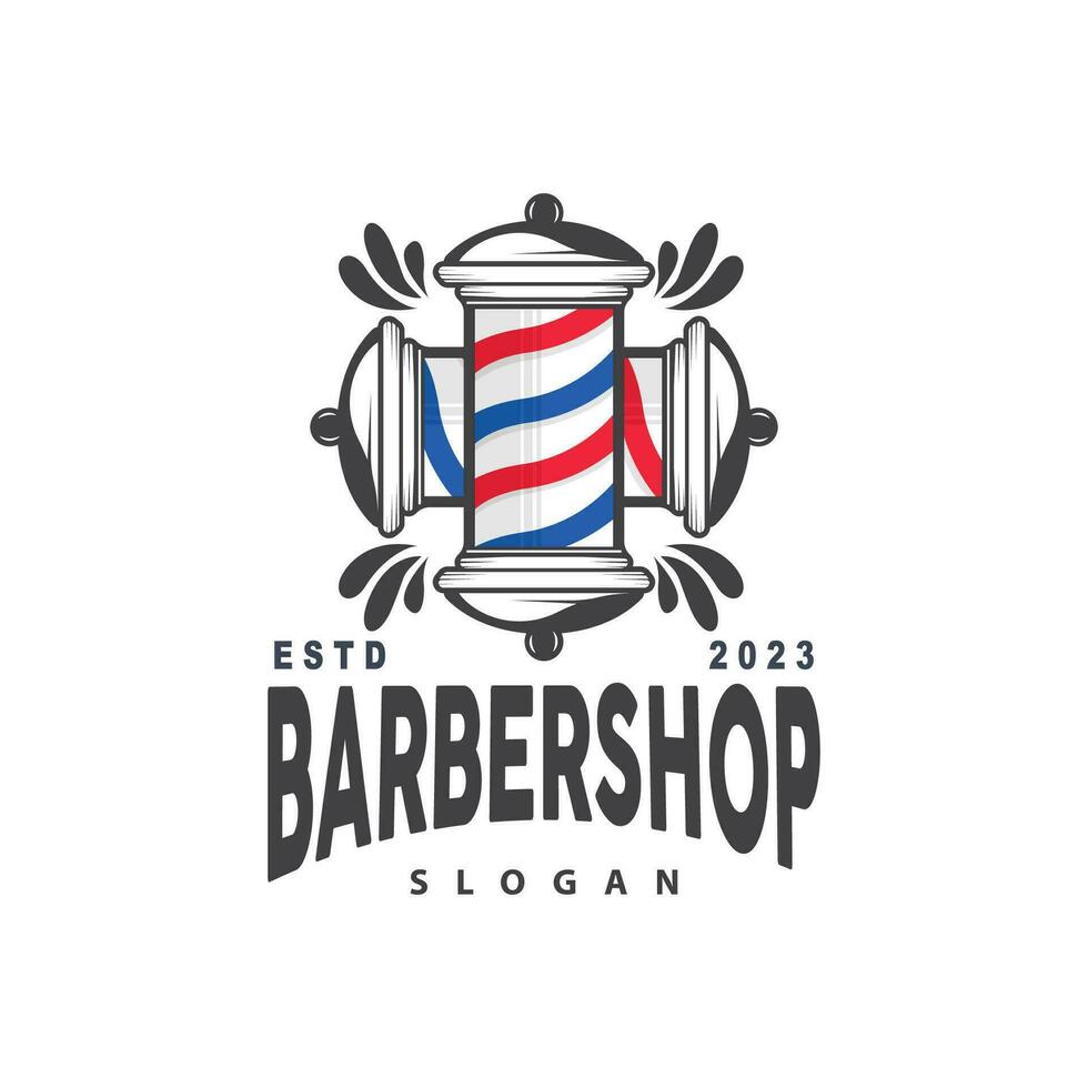 Barbershop Logo, Scissors Vector, Retro Vintage Minimalist Typography Ornament Design vector