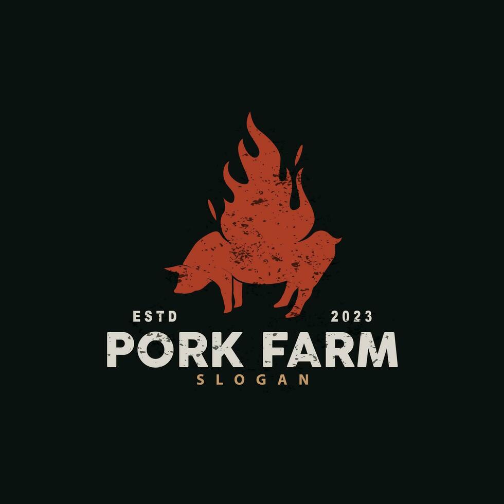 Pig Logo, Grilled Pork Pig Simple Rustic Stamp, Livestock Cattle Vector, BBQ Barbecue Emblem Badge Vintage Design Inspiration vector