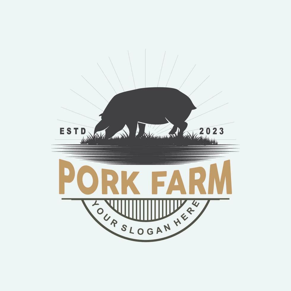 Pig Logo, Grilled Pork Pig Simple Rustic Stamp, Livestock Cattle Vector, BBQ Barbecue Emblem Badge Vintage Design Inspiration vector