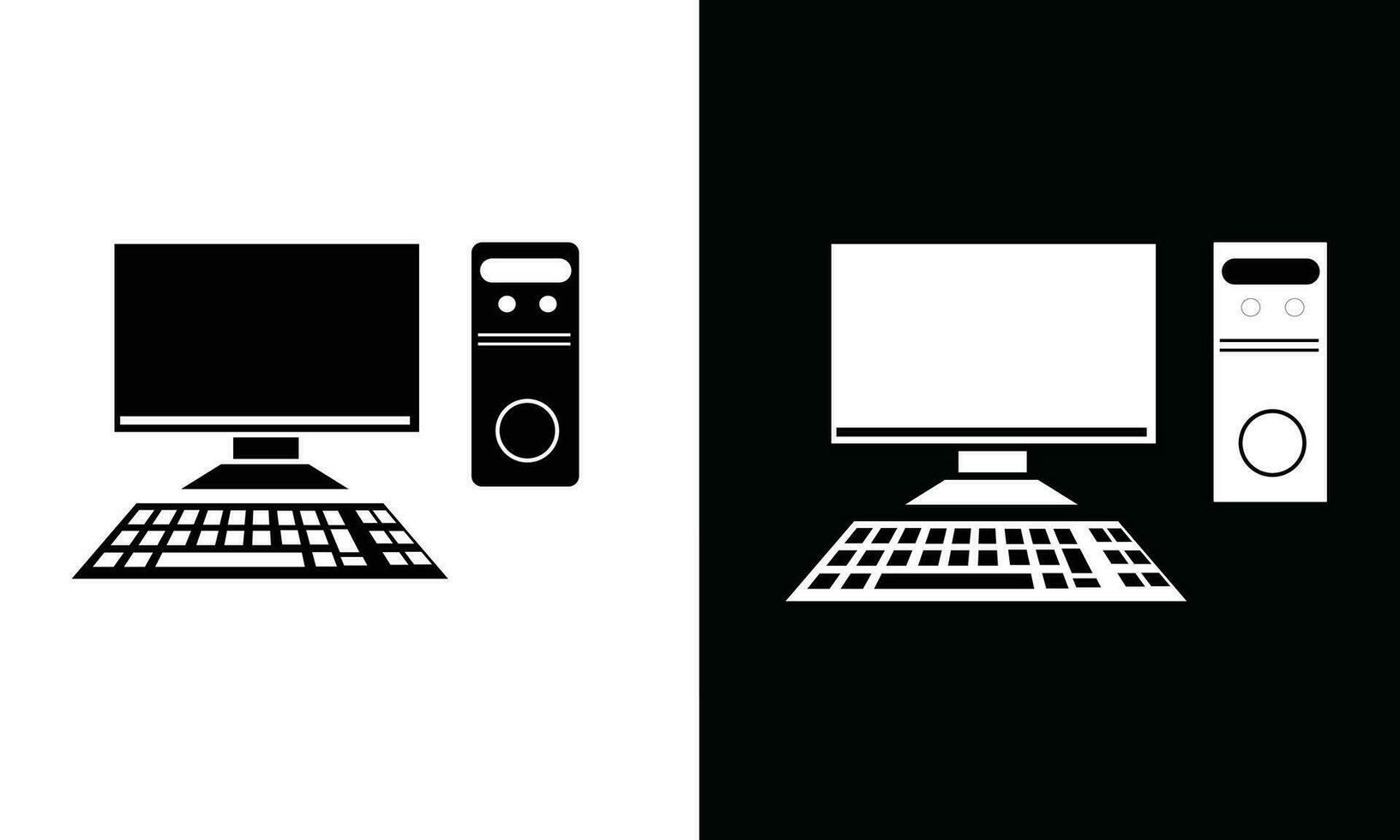 Computer icon vector. Computer silhouette. School supplies icon vector. Back to school concept. Learning and education icon. Flat vector in black and white.