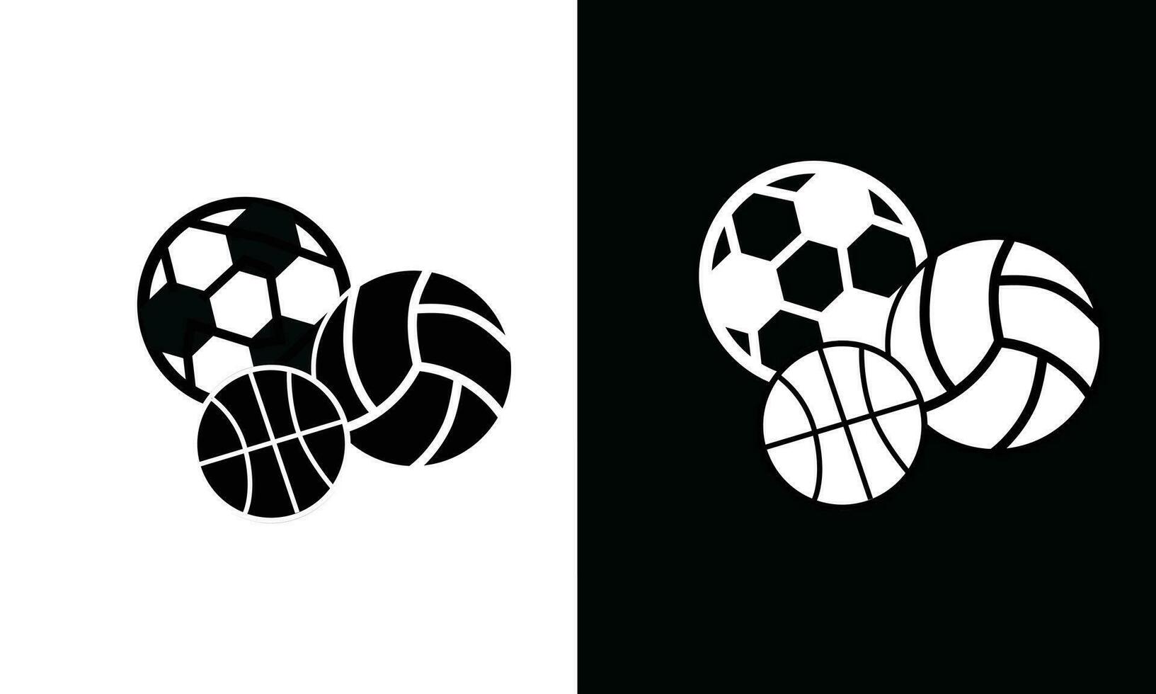 Soccer ball, volley ball, tennis ball, basket ball icon vector set in silhouette style.School supplies icon vector. Back to school concept. Learning and education icon. Flat vector in black and white.