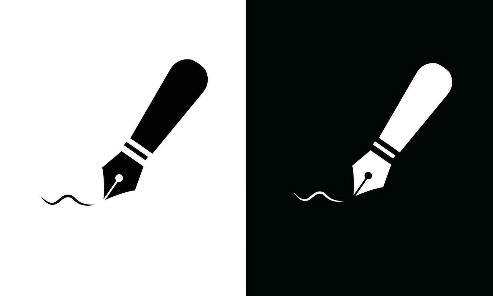 Ink pen icon vector. Ink pen vector in silhouette style. School supplies icon vector. Back to school concept. Learning and education icon. Flat vector in black and white.