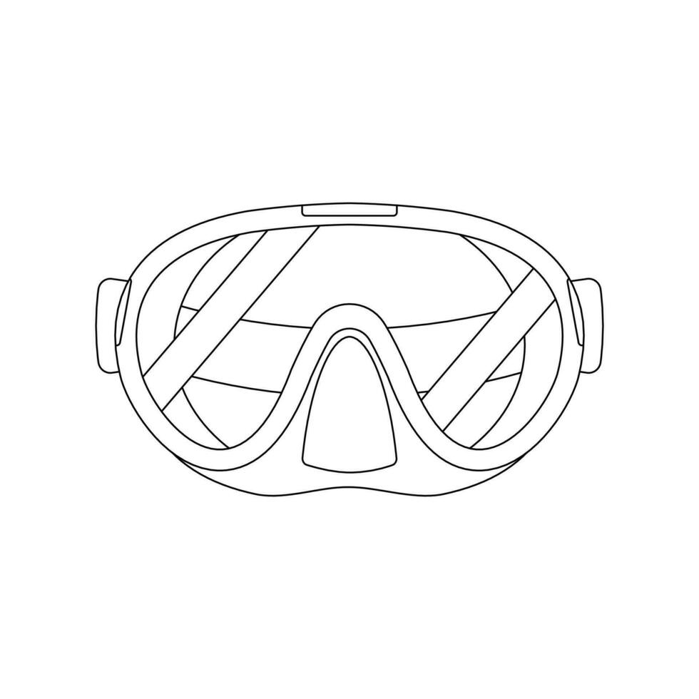 Mask for scuba diving, snorkeling. Beach set for summer trips. Vacation accessories for sea vacations. Line art. vector