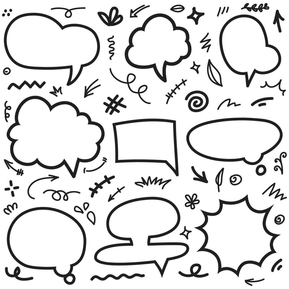 Hand drawn set of speech bubbles isolated . Doodle set element. Vector illustration.