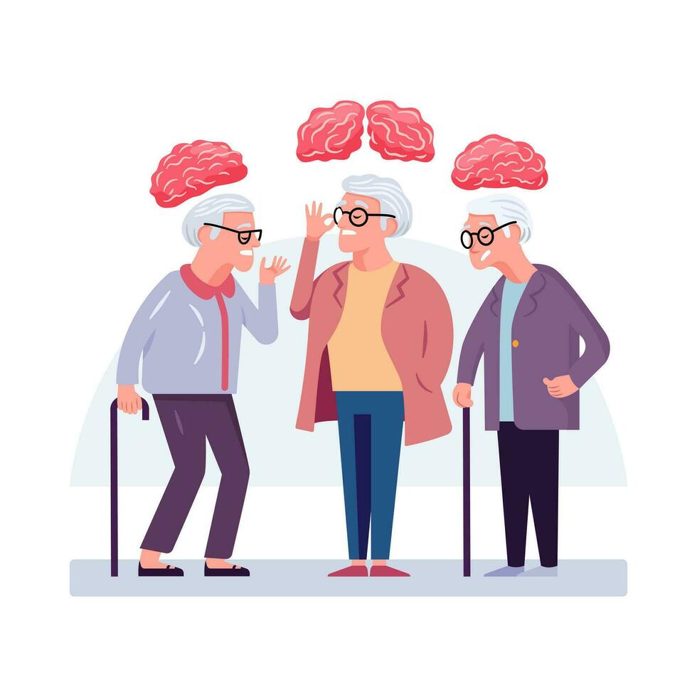 Elderly women have brain problems, Alzheimer's disease, Mental health, Flat style cartoon vector. vector