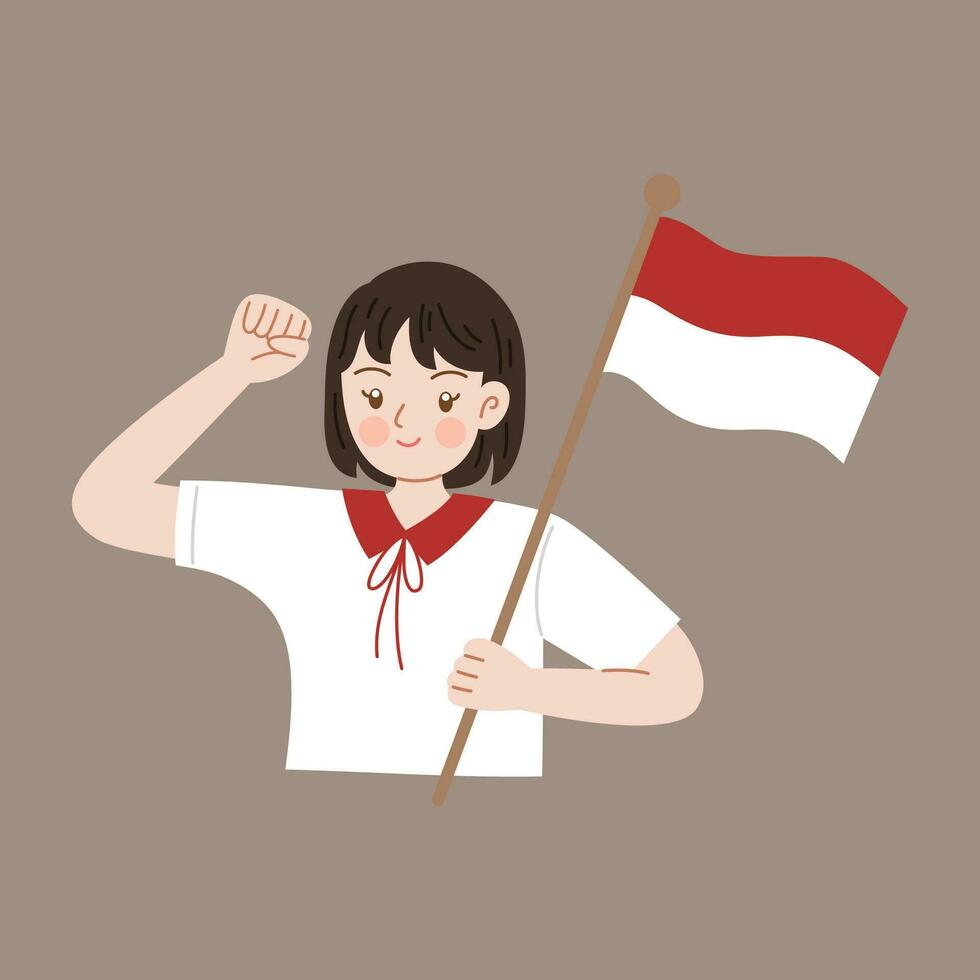 Indonesia independencia día dibujos animados personaje participación bandera vector