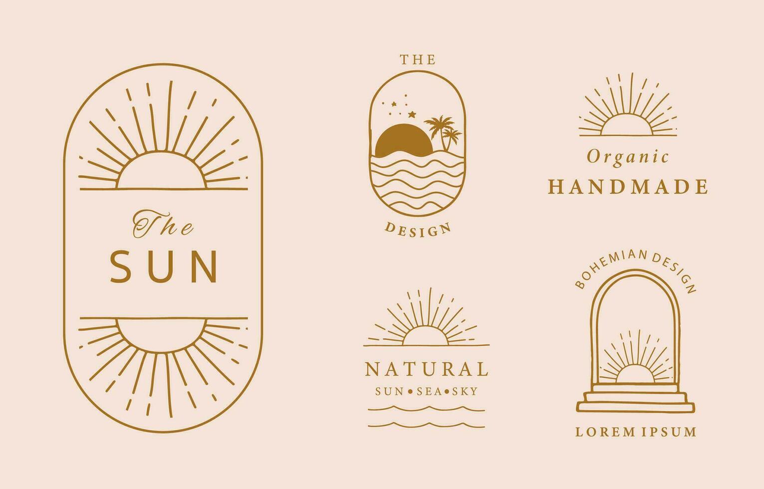 Collection of line design with sun,sea,wave.Editable vector illustration for website, sticker, tattoo,icon