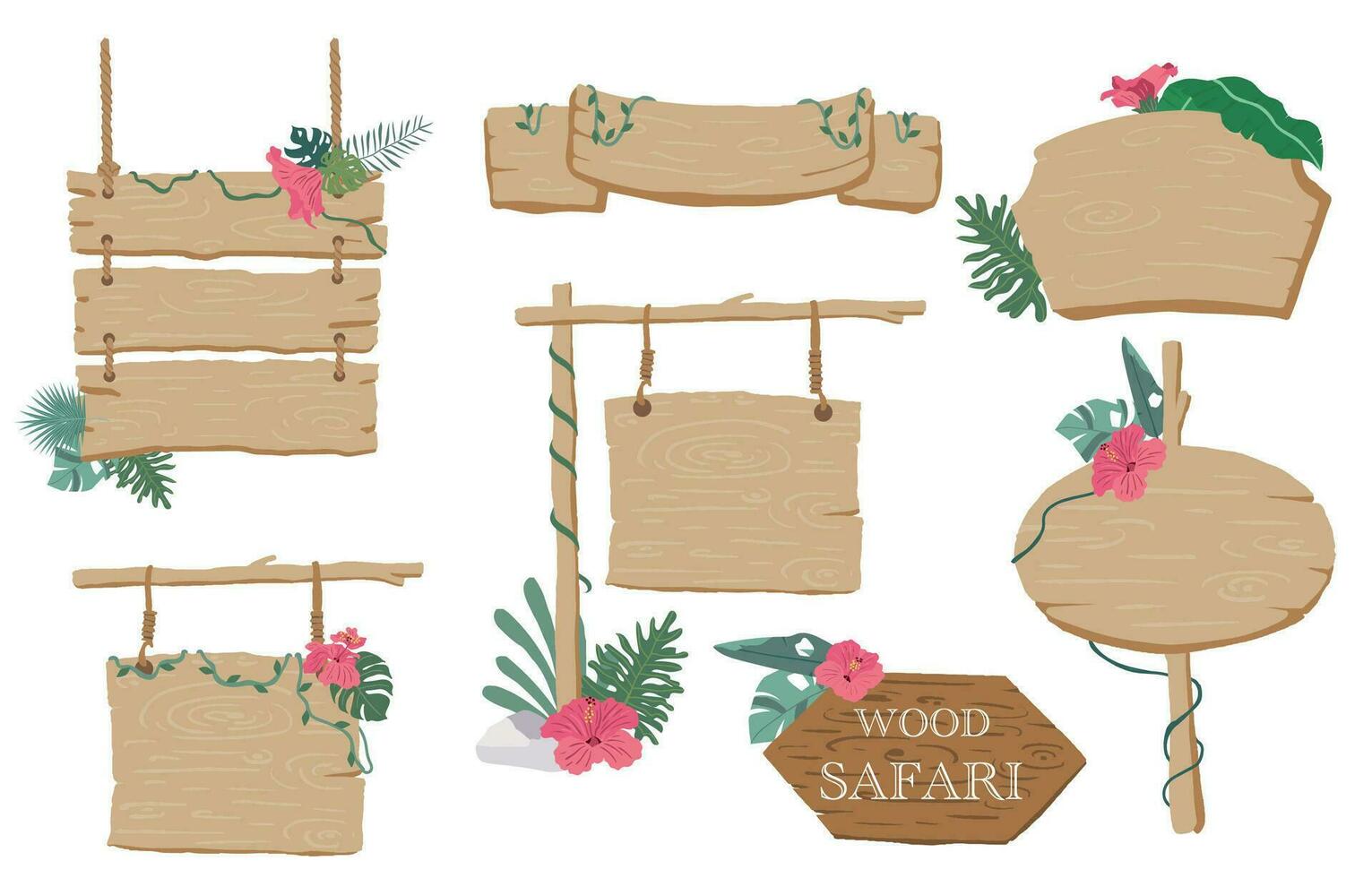 Wood banner collection of safari background set.Editable vector illustration for birthday invitation,postcard and sticker