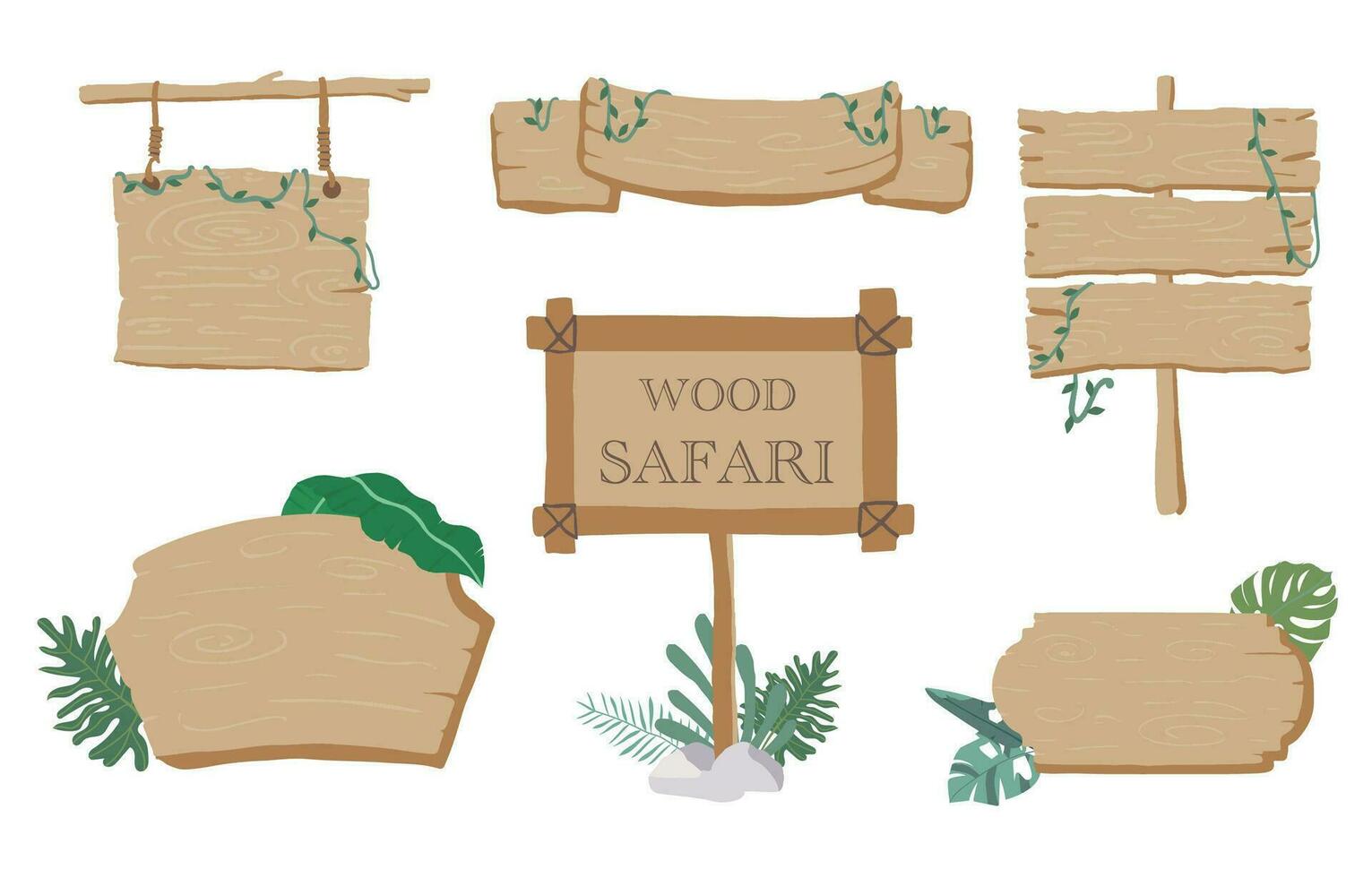 Wood banner collection of safari background set.Editable vector illustration for birthday invitation,postcard and sticker