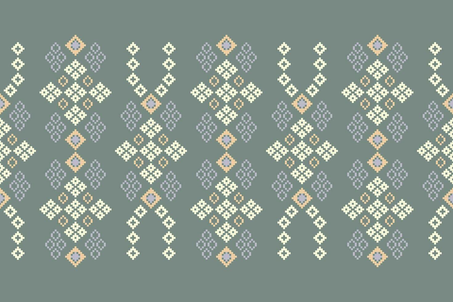 Ethnic geometric fabric pattern Cross Stitch.Ikat embroidery Ethnic oriental Pixel pattern green gray background. Abstract,vector,illustration. Texture,clothing,frame,decoration,motifs,silk wallpaper. vector