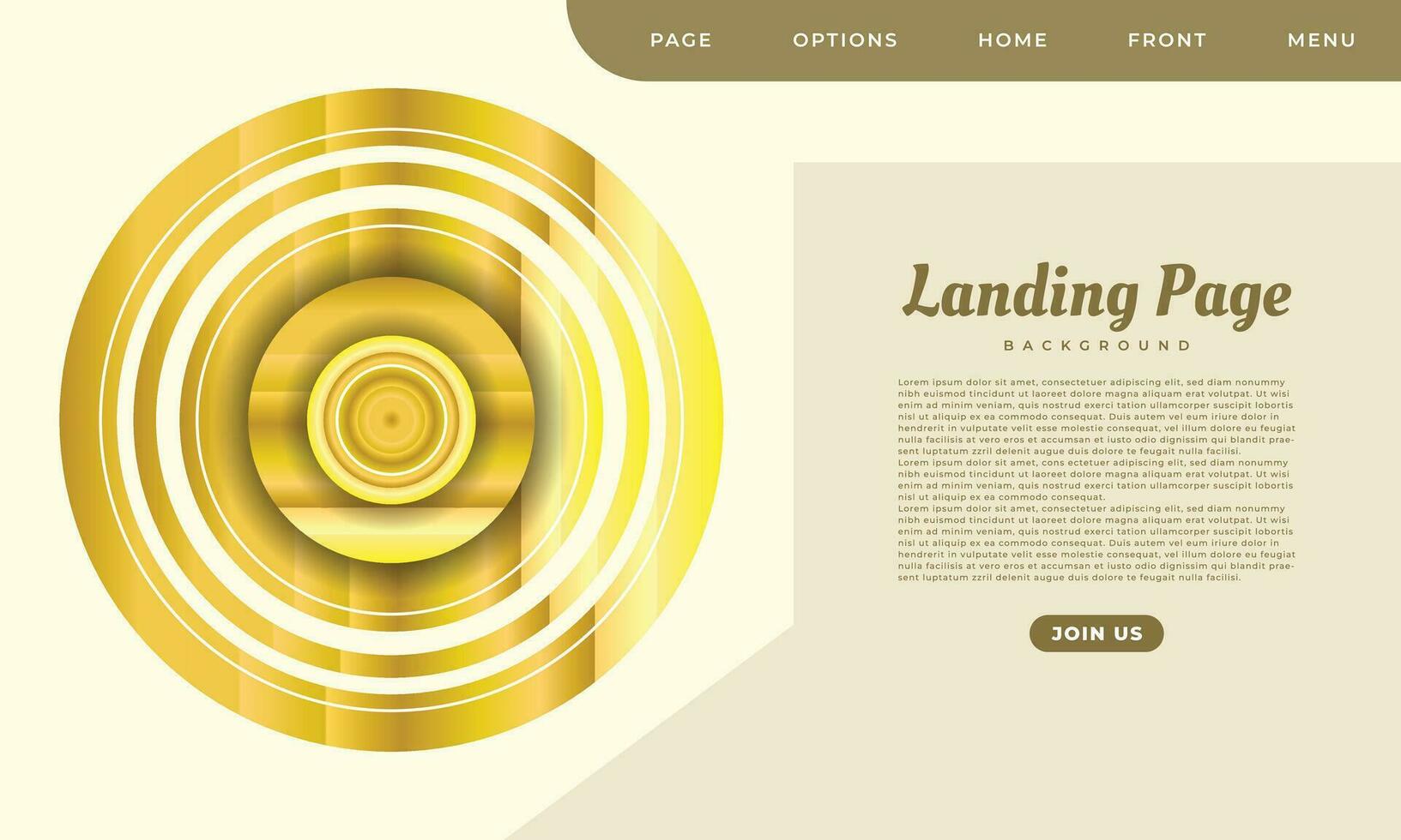 Golden circle background template copy space for landing page design. Abstract geometric sphere backdrop. vector