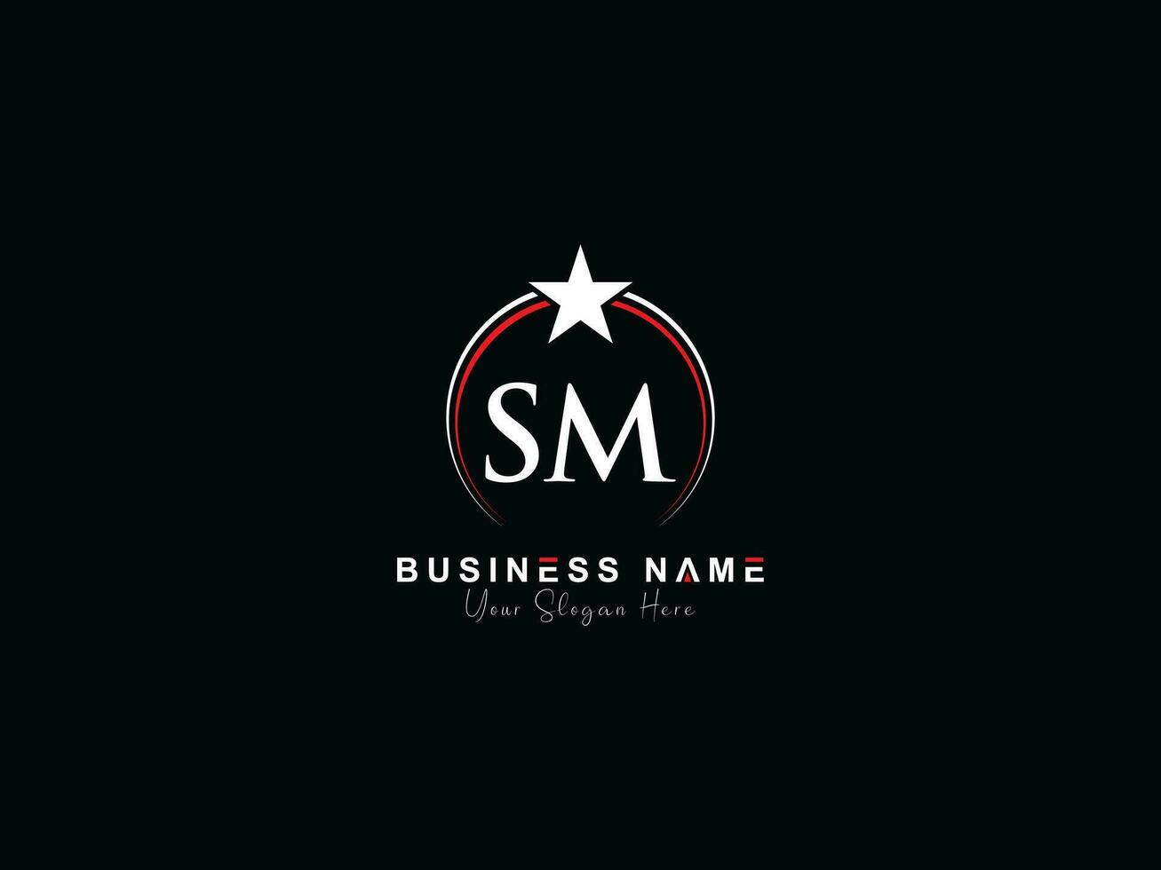 Minimalist Circle Sm Logo Icon, Monogram Luxury SM Royal Star Logo Template vector