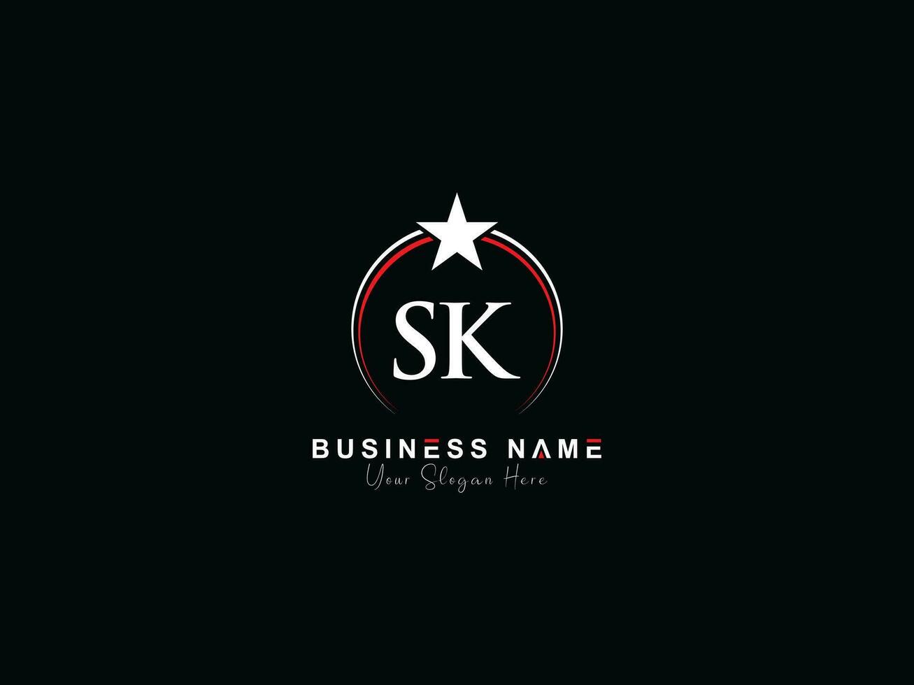 Minimalist Circle Sk Logo Icon, Monogram Luxury SK Royal Star Logo Template vector